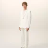 Veste droite à simple boutonnage en lin mélangé blanc