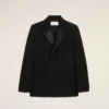 Veste droite à smocks en laine neuve noire, croisée