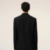 Veste droite à smocks en laine neuve noire, croisée