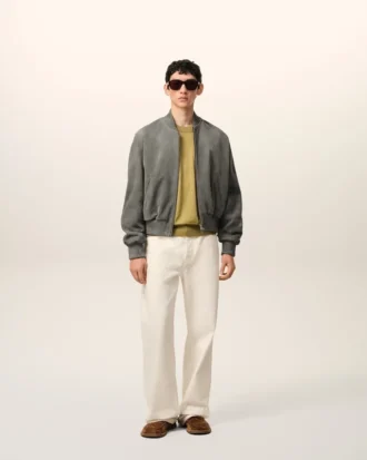 Veste zippée Ami de Coeur en cuir de chèvre gris