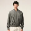 Veste zippée Ami de Coeur en cuir de chèvre gris