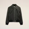 Veste zippée en cuir d&rsquo;agneau noir