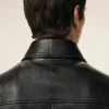 Veste zippée en cuir d&rsquo;agneau noir