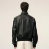 Veste zippée en cuir d&rsquo;agneau noir