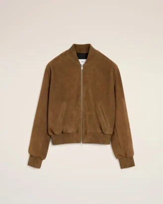 Veste zippée en cuir marron