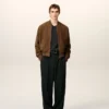 Veste zippée en cuir marron