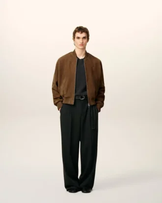 Veste zippée en cuir marron