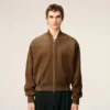 Veste zippée en cuir marron