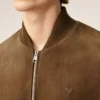Veste zippée en cuir marron