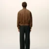 Veste zippée en cuir marron