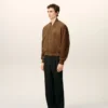 Veste zippée en cuir marron